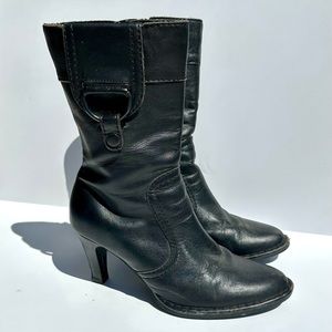 Fornarina Black Heeled Boots Almond Toe Mid Calf Y2K Size 39 / 8